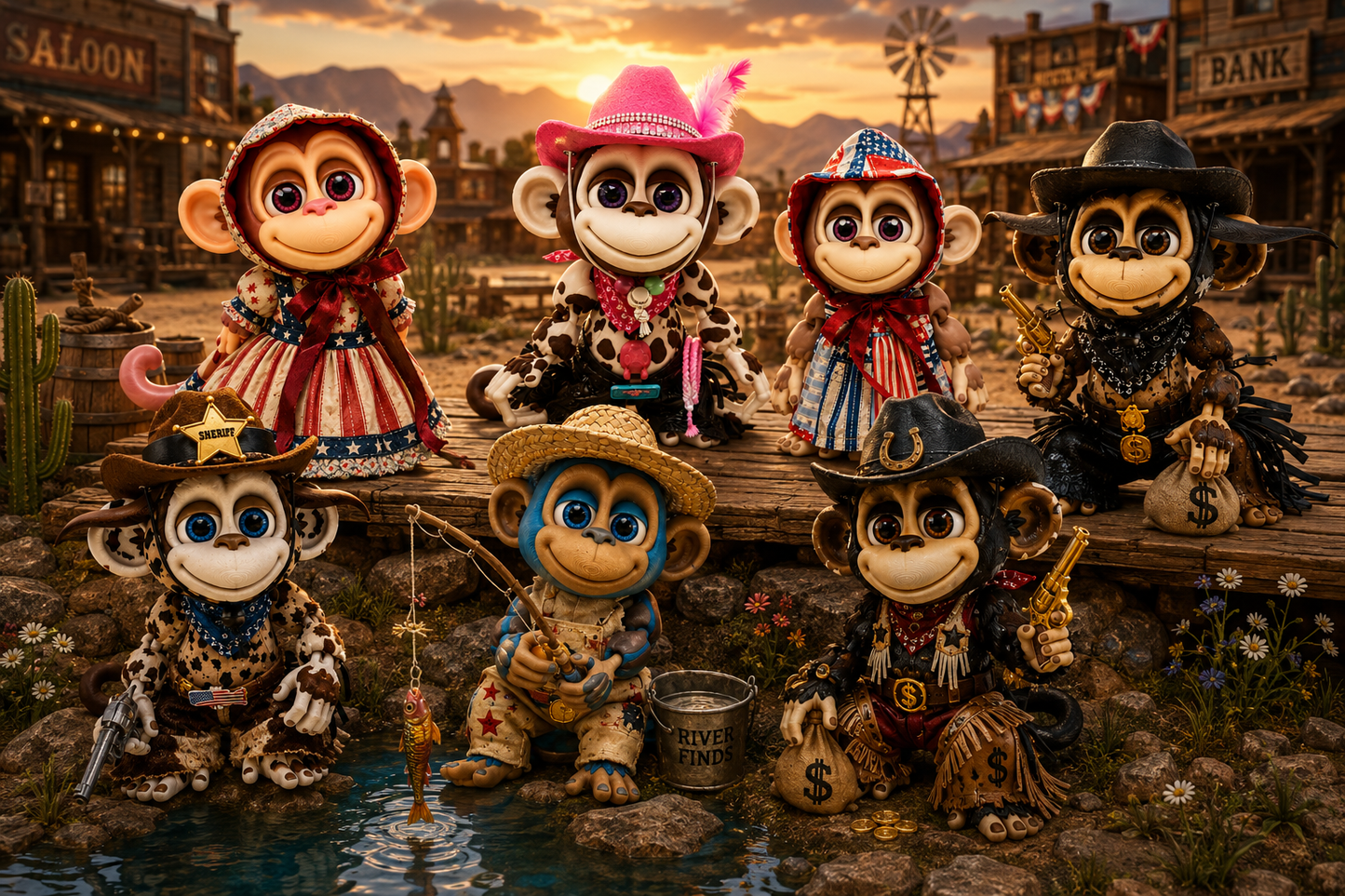 Cowboy Monkey Figurine | Rootin' Tootin' Collection — Articulated 3D Printed with Outfit & Accessories