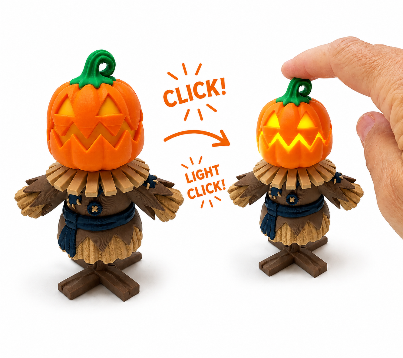 Pumpkin Scarecrow Light up Clicker3d printed Halloween Sensory Fidget