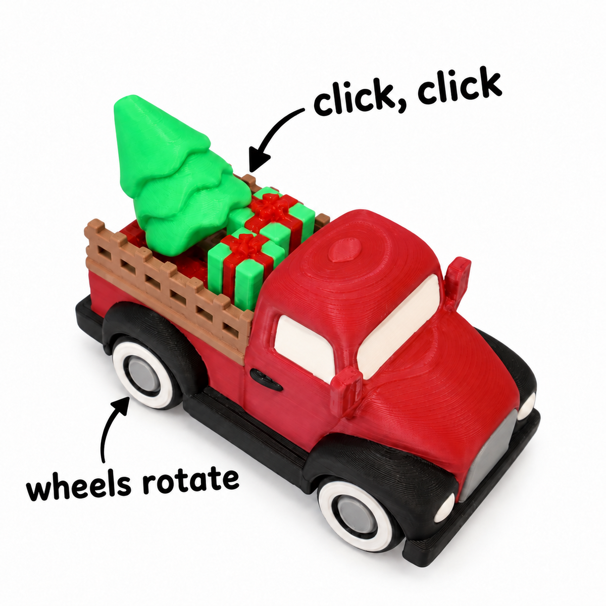 Christmas Truck Clicker and articulating wheels 3.5"x2.5"