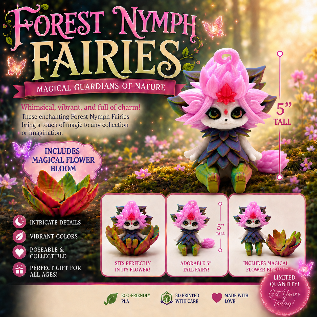 Forest Nymph Fairy 5 inch articulated collectible with flower bloom