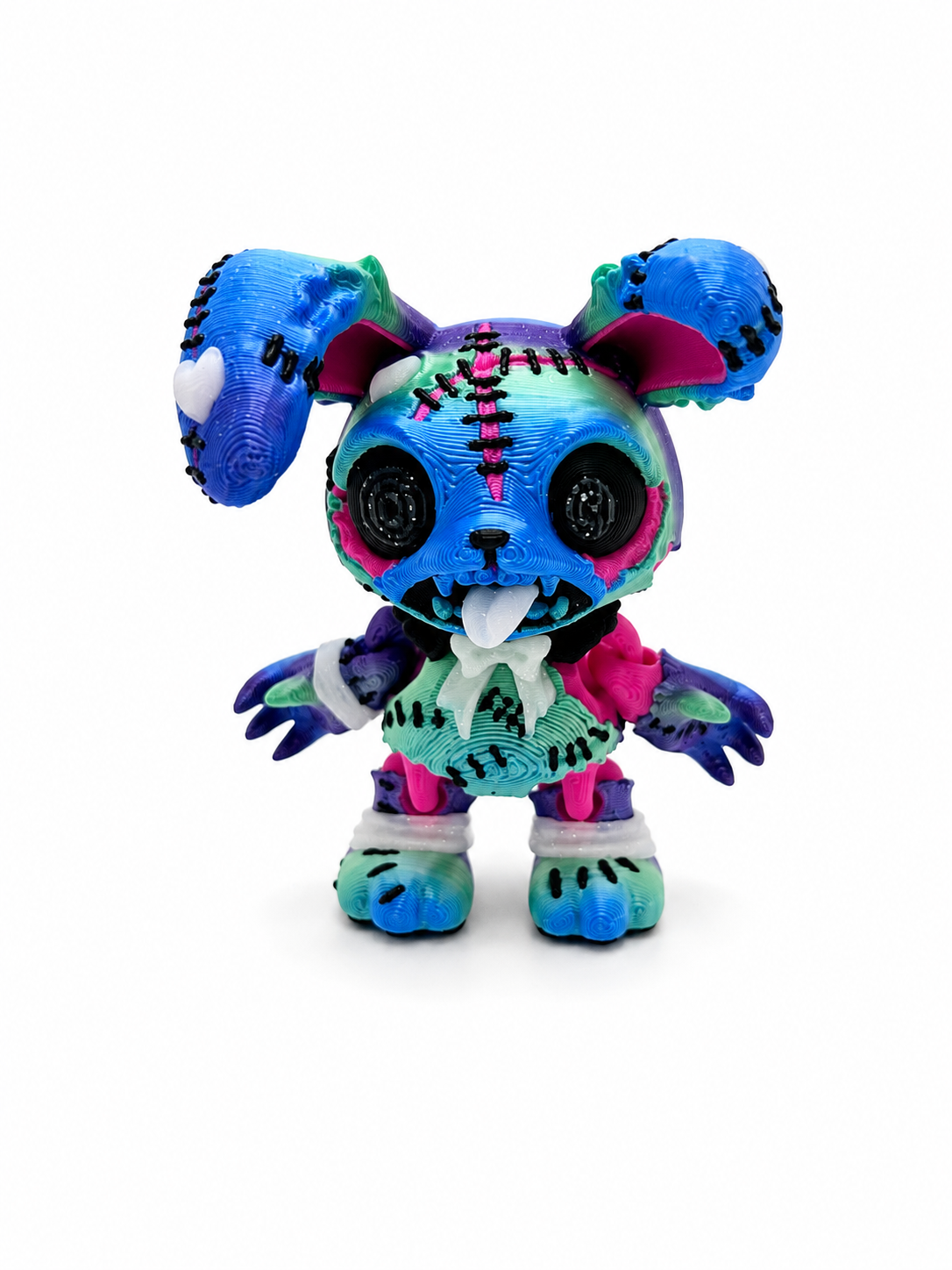 Mini 2.5 inch blue teal zombunny articulated 3D printed voodoo zombie bunny
