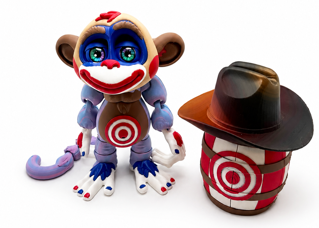 8" Rodeo Barrel Buddy- Articulated Monkey with Cowboy Hat & Magnetic Barrel