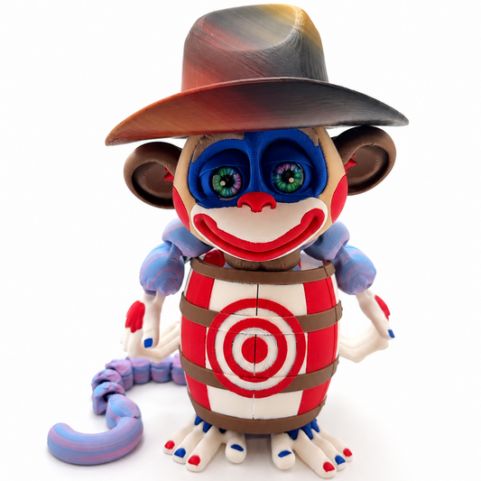 8" Rodeo Barrel Buddy- Articulated Monkey with Cowboy Hat & Magnetic Barrel