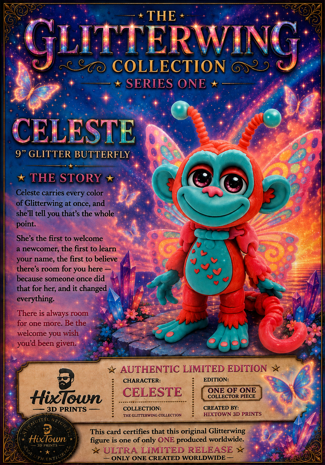 9" GlitterWing Butterfly Monkey Figurine | Rare Articulated 3D Printed Collectible | HixTown