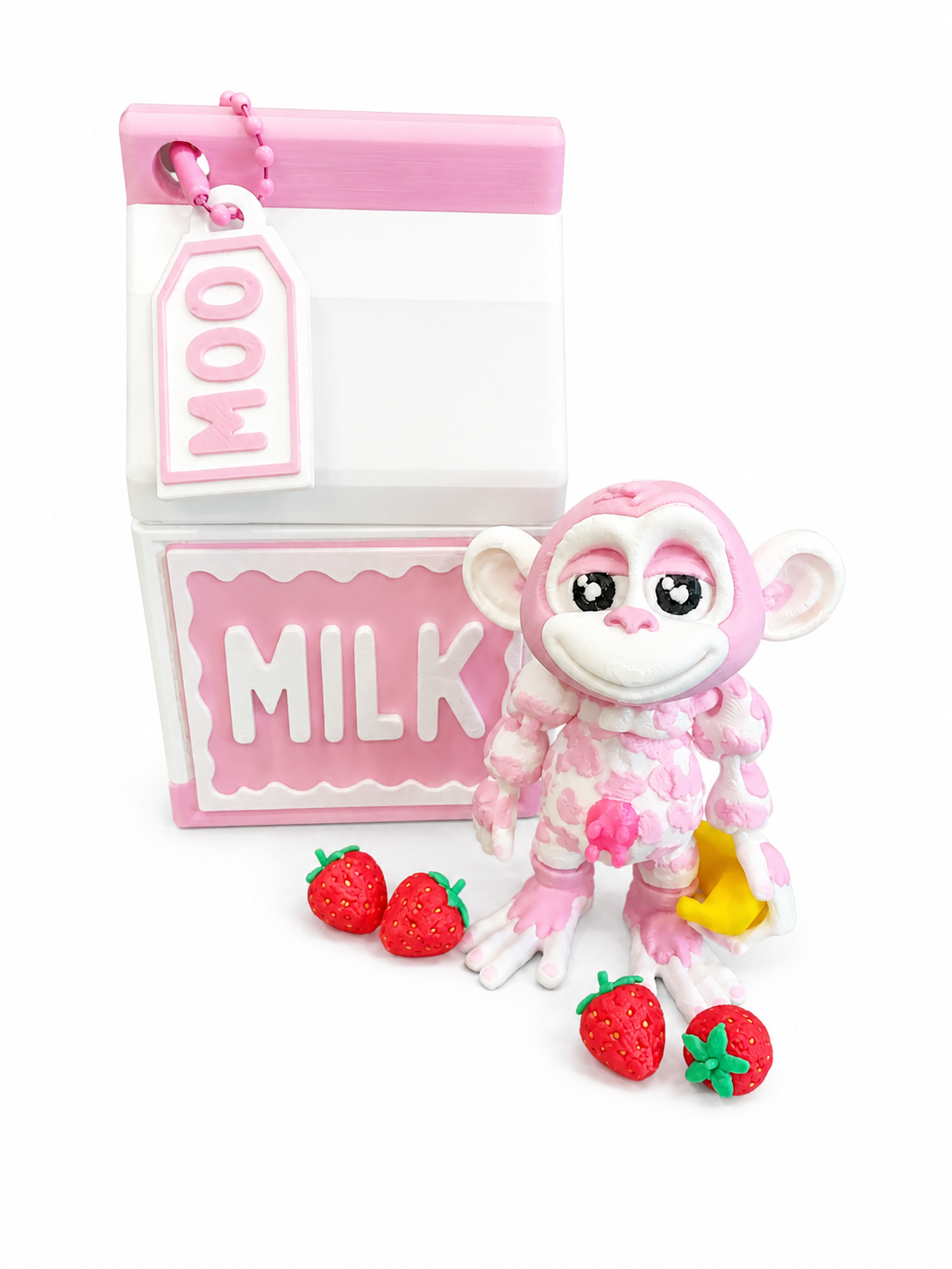 2.5" Milk Carton Moo-nkeys — Articulated 3D Printed Monkey + Milk Carton Set | Flavored Milk Collectible