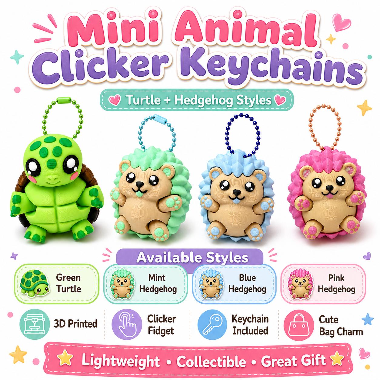 Animal Clicker Keychain Figurines — Articulated Fidget Charms