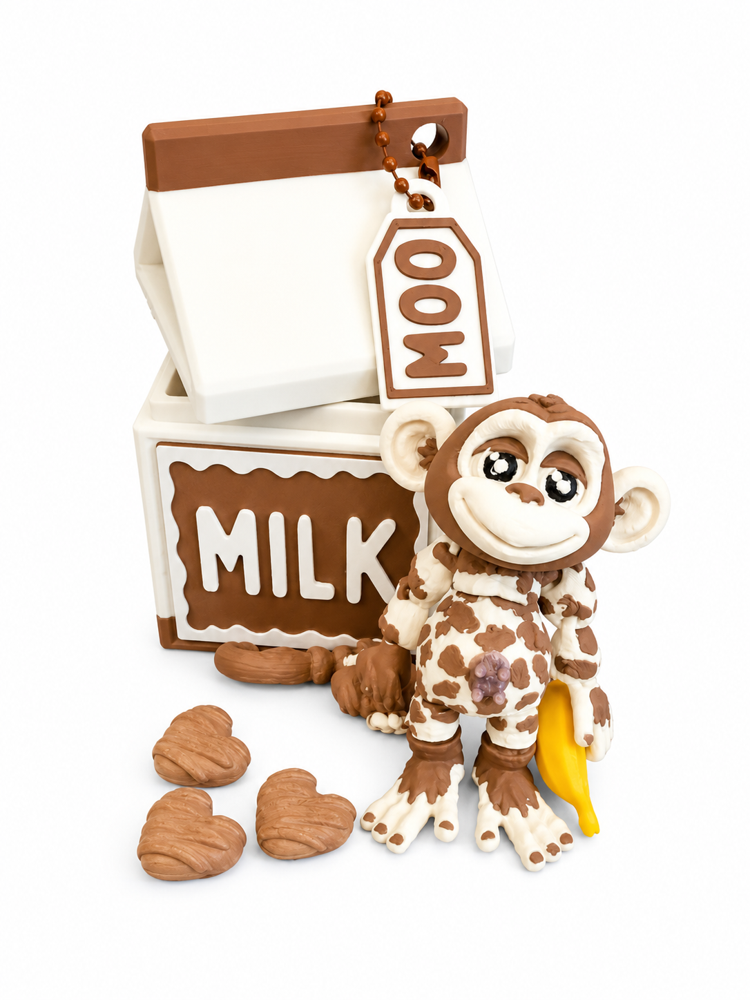 2.5" Milk Carton Moo-nkeys — Articulated 3D Printed Monkey + Milk Carton Set | Flavored Milk Collectible