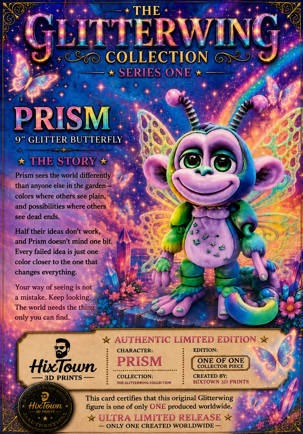 9" GlitterWing Butterfly Monkey Figurine | Rare Articulated 3D Printed Collectible | HixTown