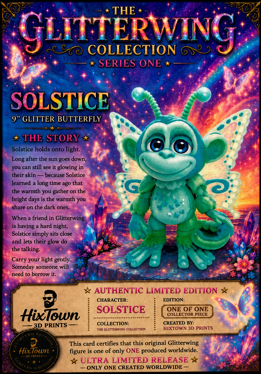 9" GlitterWing Butterfly Monkey Figurine | Rare Articulated 3D Printed Collectible | HixTown