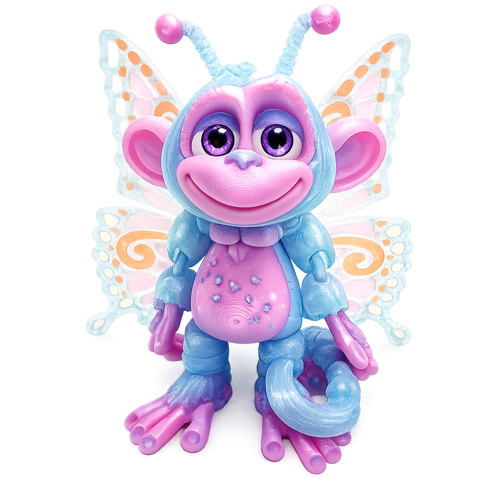 6.5" GlitterWing Butterfly Monkey | Articulated 3D Printed Collectible with Authenticity Card