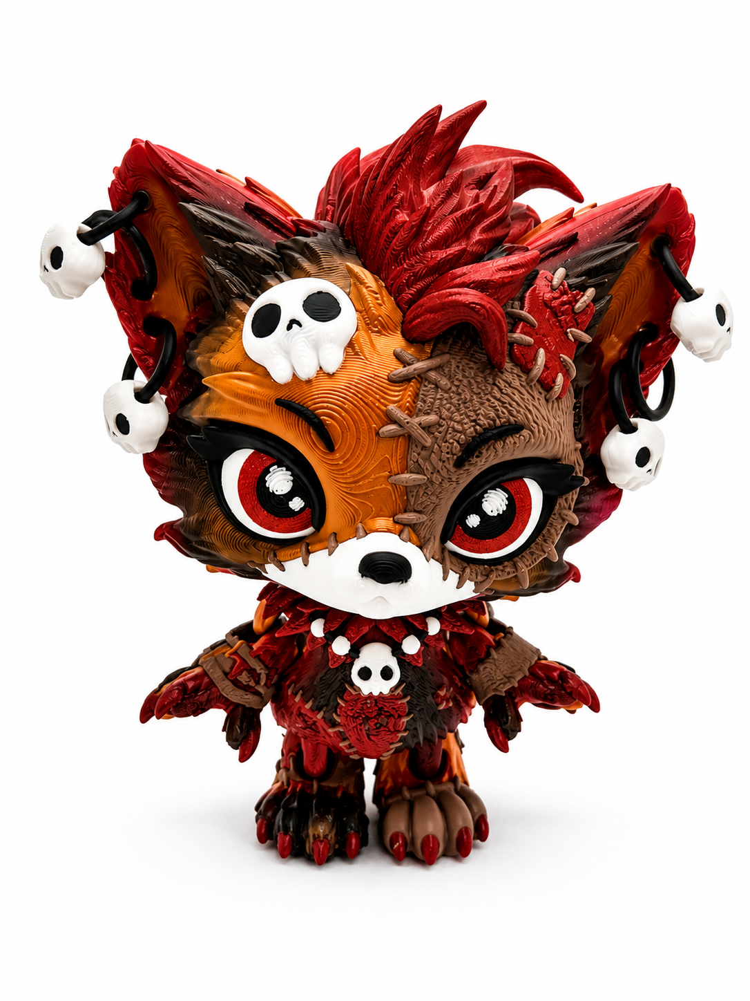 6.5" Lupa the Voodoo Wolf Pup Med — Articulated 3D Printed Stitch figurine Wolf w/ Skull Earrings