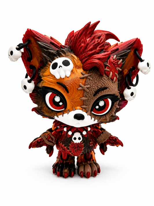 Lupa the Voodoo Wolf Pup Medium 6.5" — Articulated 3D Printed Stitch figurine Wolf w/ Skull Earrings