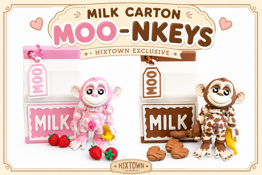 Milk Carton Moo-nkeys — Articulated 3D Printed Monkey + Milk Carton Set | Flavored Milk Collectible