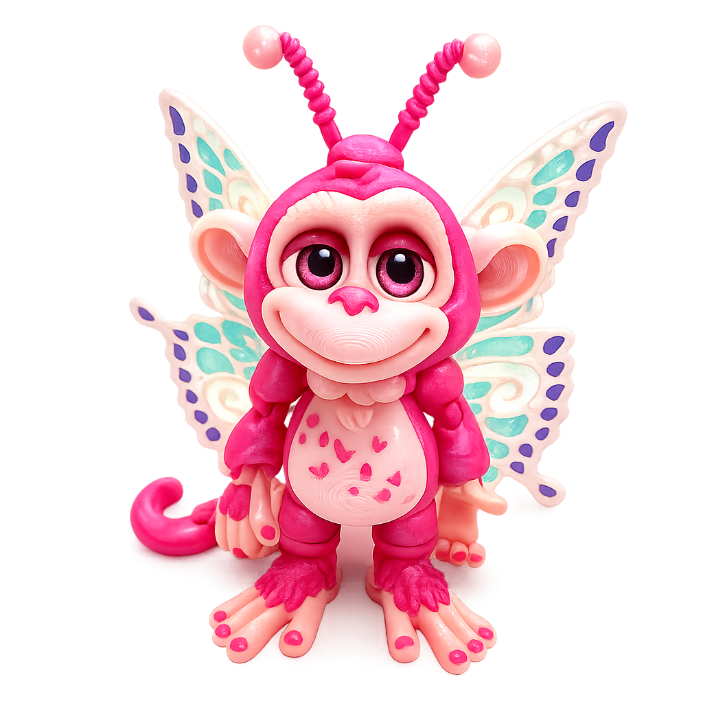 6.5" GlitterWing Butterfly Monkey | Articulated 3D Printed Collectible with Authenticity Card