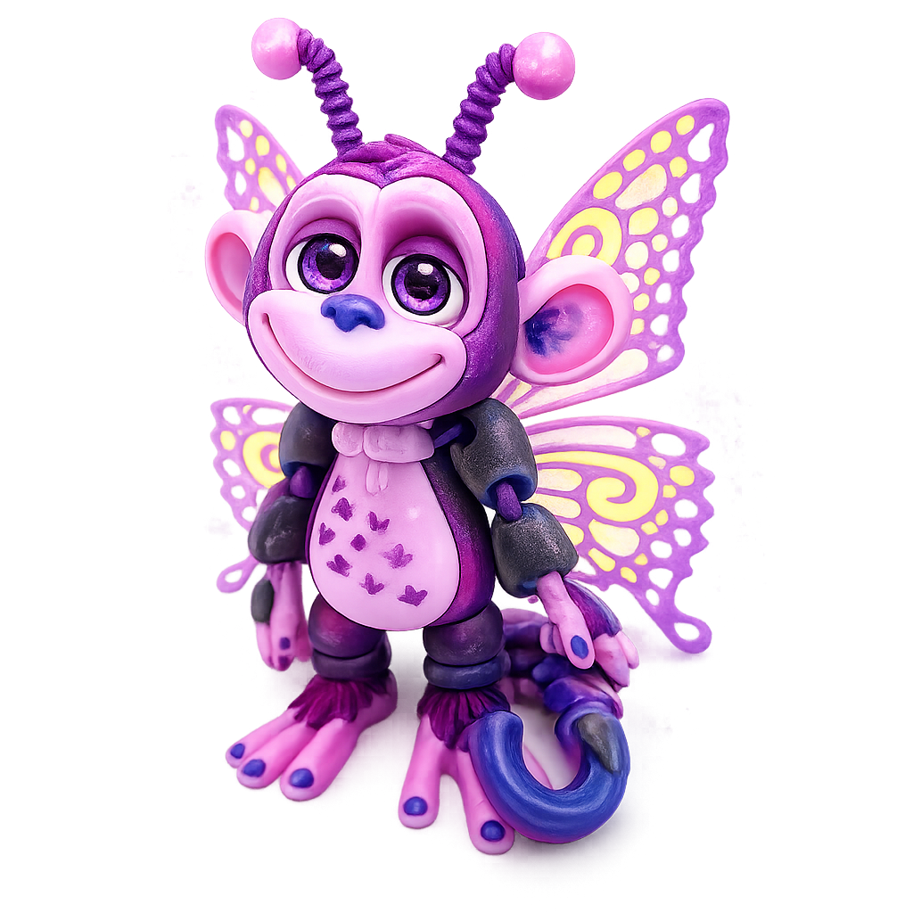 9" GlitterWing Butterfly Monkey | Rare Articulated 3D Printed Collectible | HixTown