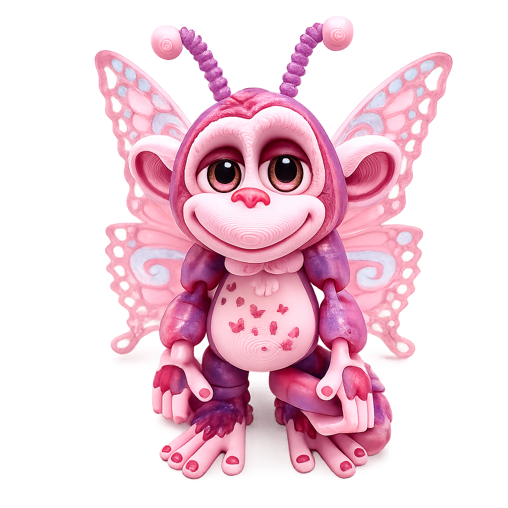 6.5" GlitterWing Butterfly Monkey Figurine | Articulated 3D Printed Collectible with Authenticity Card