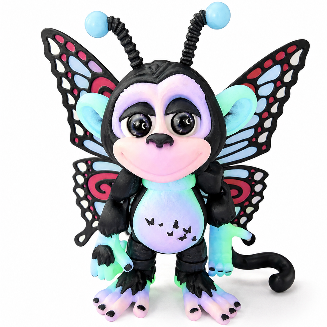 9" GlitterWing Butterfly Monkey Figurine | Rare Articulated 3D Printed Collectible | HixTown