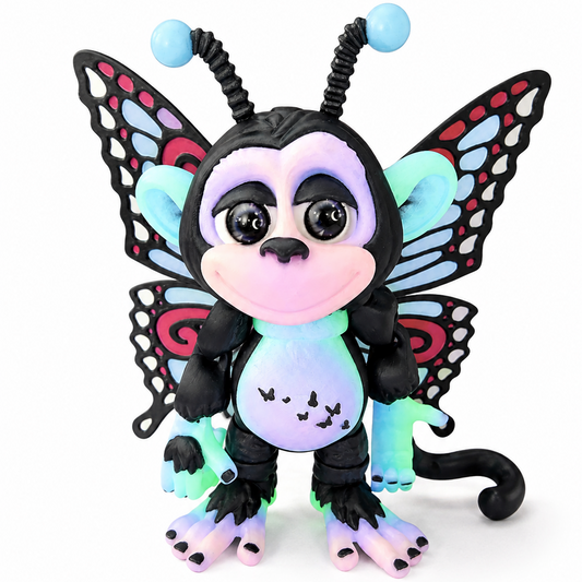 9" GlitterWing Butterfly Monkey Figurine | Rare Articulated 3D Printed Collectible | HixTown