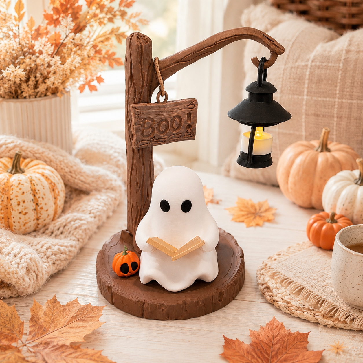 Cozy Reading Ghost Lamp Scene 11"Halloween 3D Printed Decor