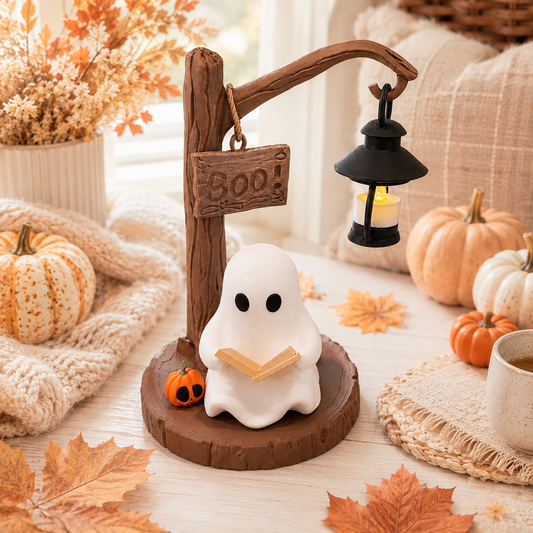 Boo’s Little Book Nook – Ghost Reading Under Lantern Halloween Decor 11" (Assembly Required, super glue needed)