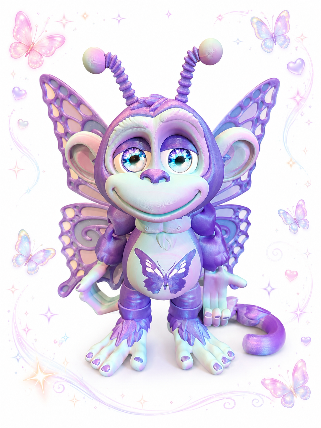 13.5" Butterfly Monkey Figurine | Giant Articulated 3D Printed Collectible | HixTown