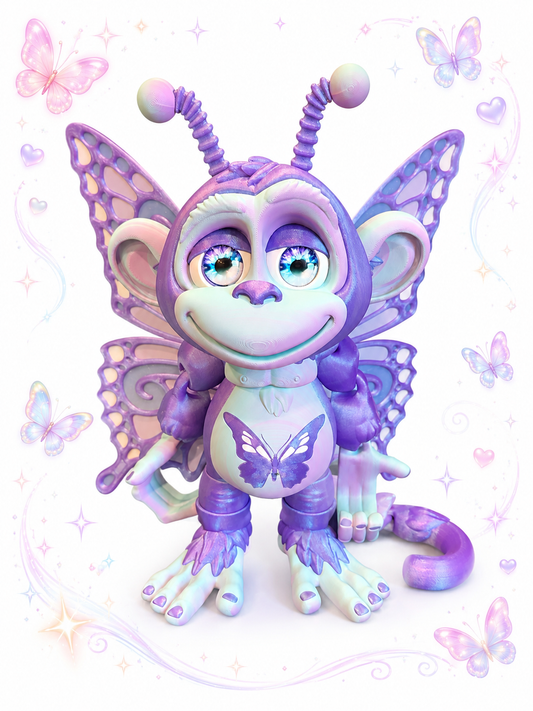 13.5" Butterfly Monkey Figurine | Giant Articulated 3D Printed Collectible | HixTown
