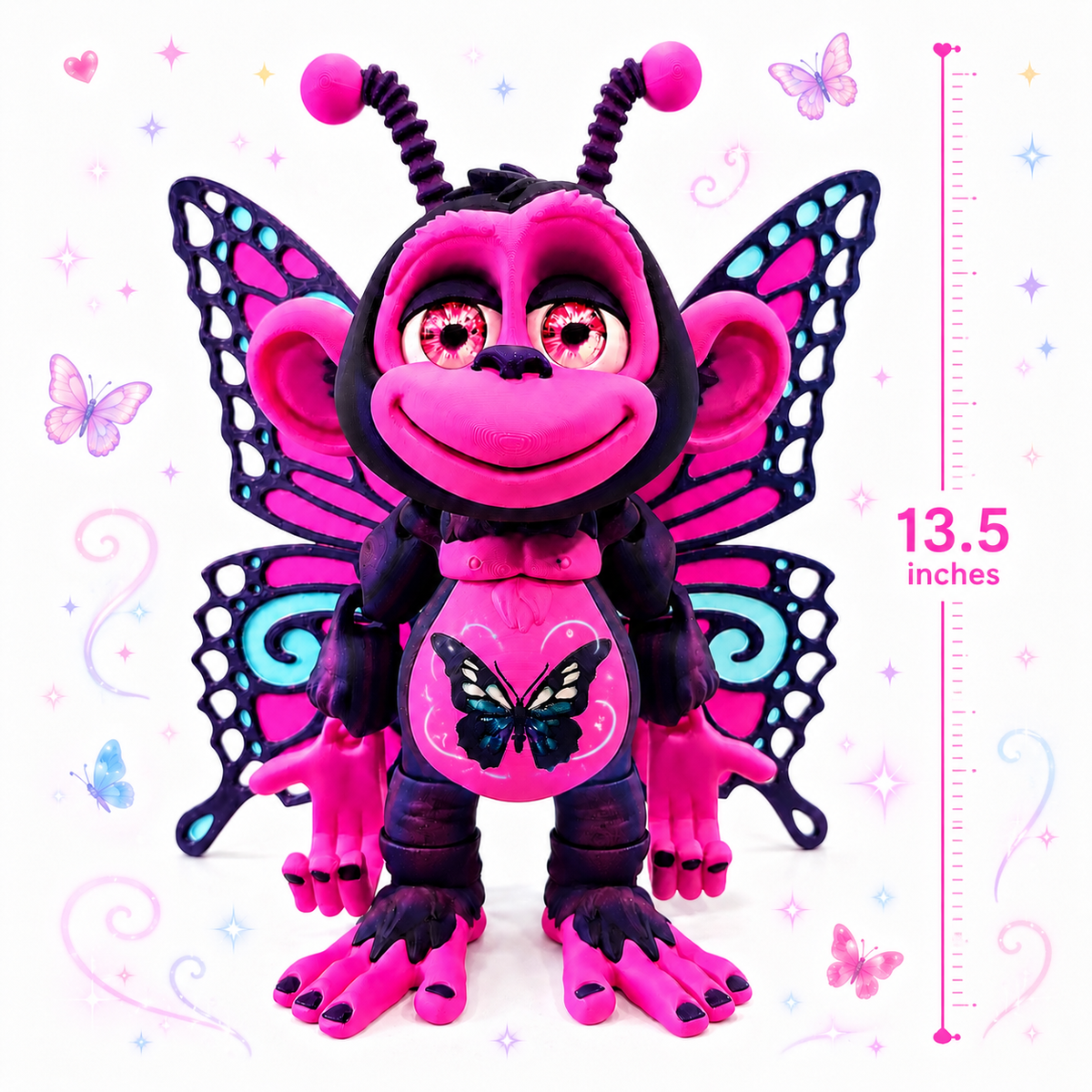 13.5" Butterfly Monkey Figurine | Giant Articulated 3D Printed Collectible | HixTown