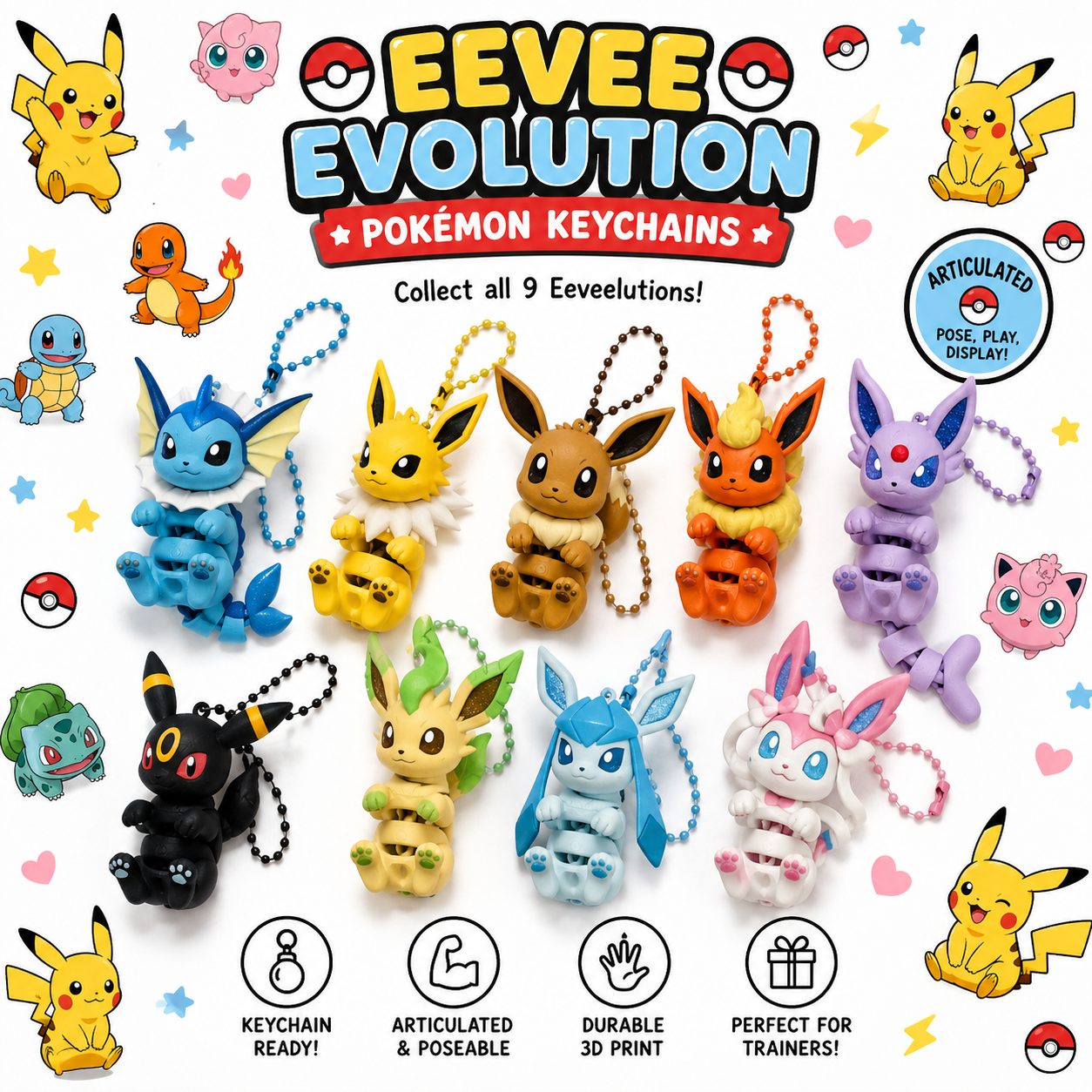 Cute Evolution KeyChains 5.5"