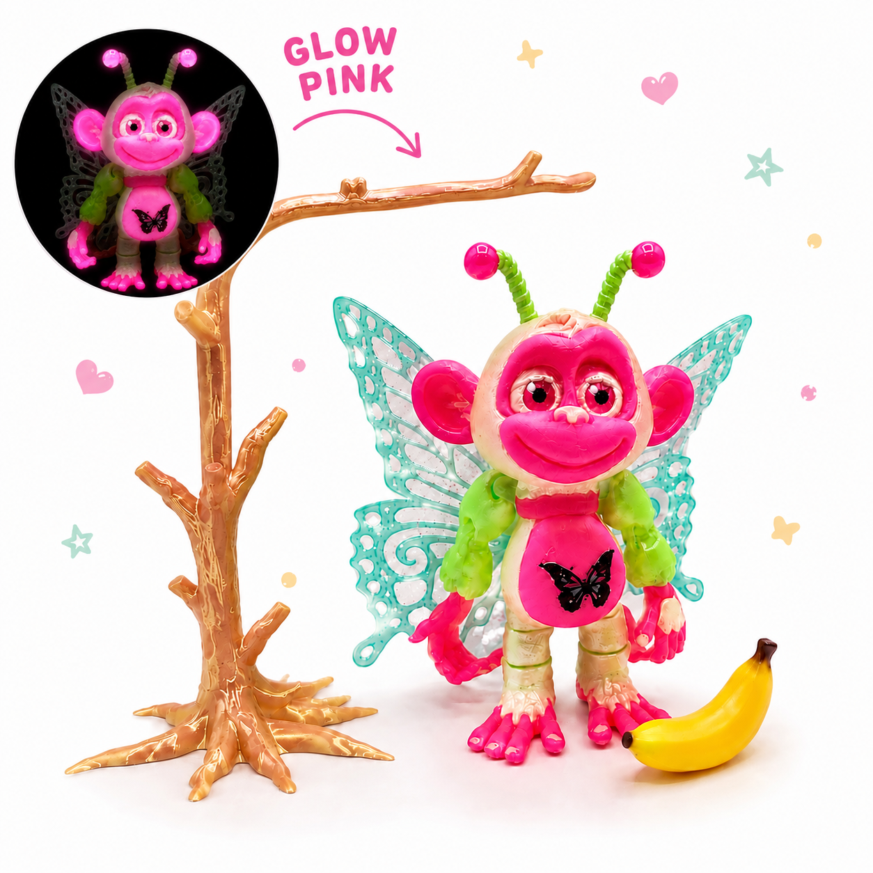 Mini Butterfly Glitterwing Collection 2.5" - with fairy tree colors, & Banana
