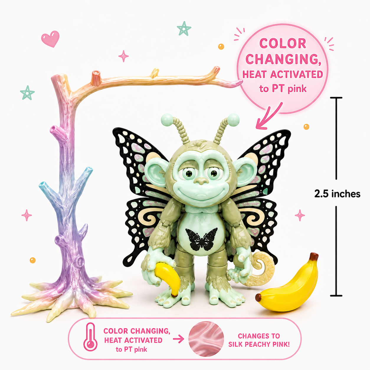Mini Butterfly Glitterwing Collection 2.5" - with fairy tree colors, & Banana