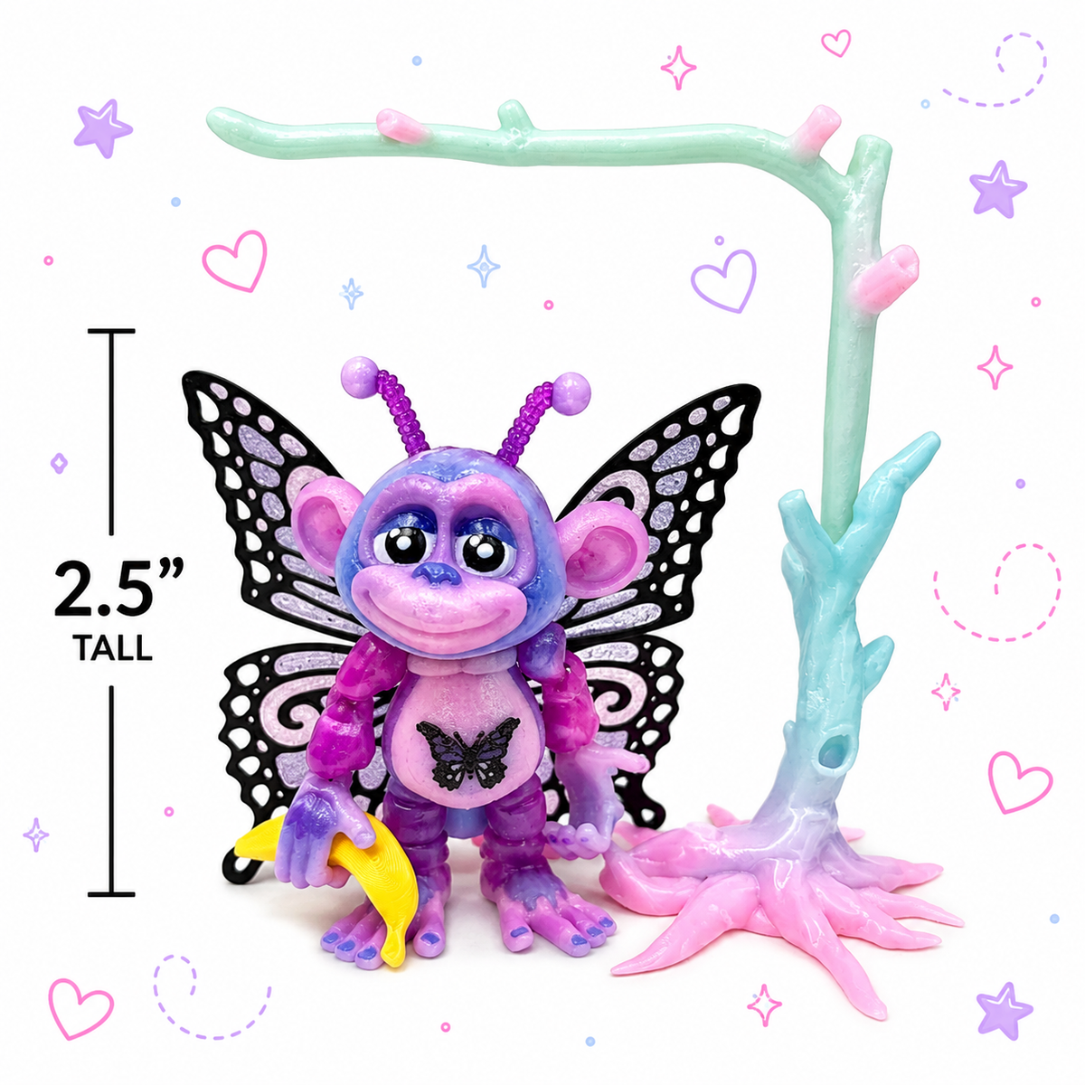 2.5" Mini Butterfly Glitterwing Collection - with fairy tree colors, & Banana