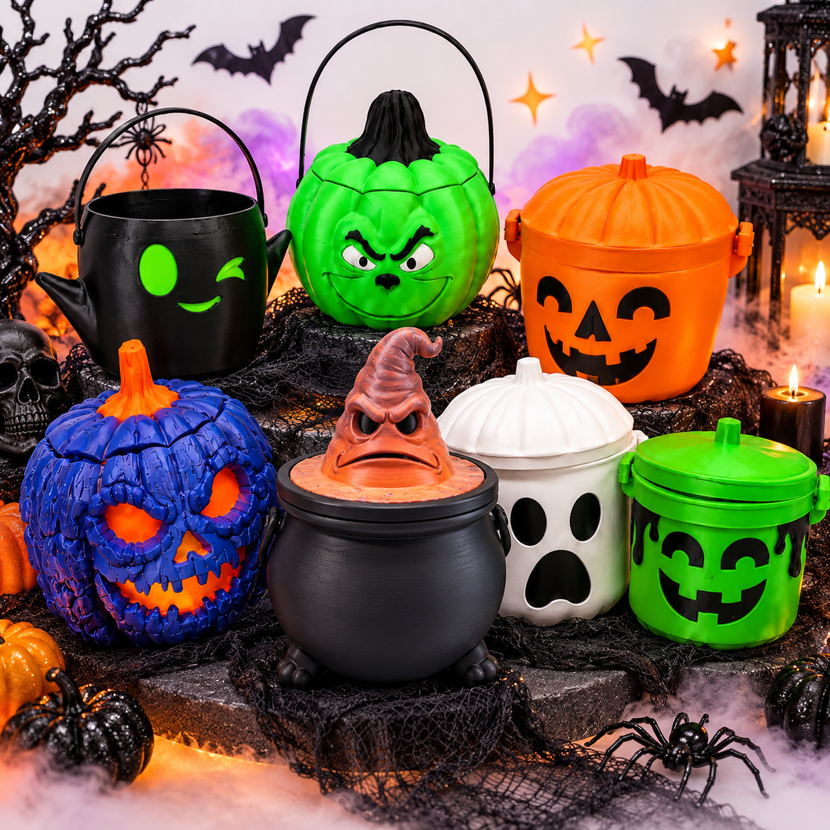 Boo Buckets & Containers -3D Printed Halloween Decor, Fidgets, Treat Buckets & spooky Collectables