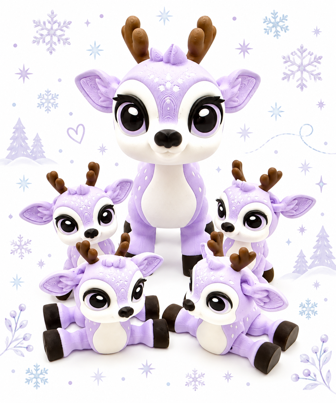 Reindeer Mama & Her Four Babies --5.5" & 3"  Articulating 3d printed