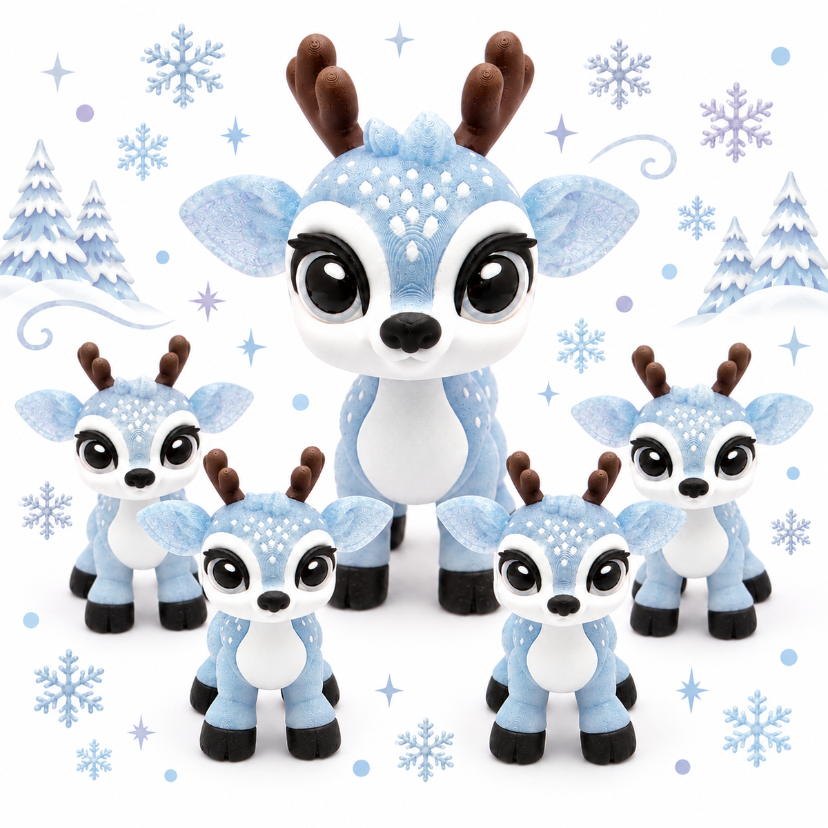 Reindeer Mama & Her Four Babies --5.5" & 3"  Articulating 3d printed