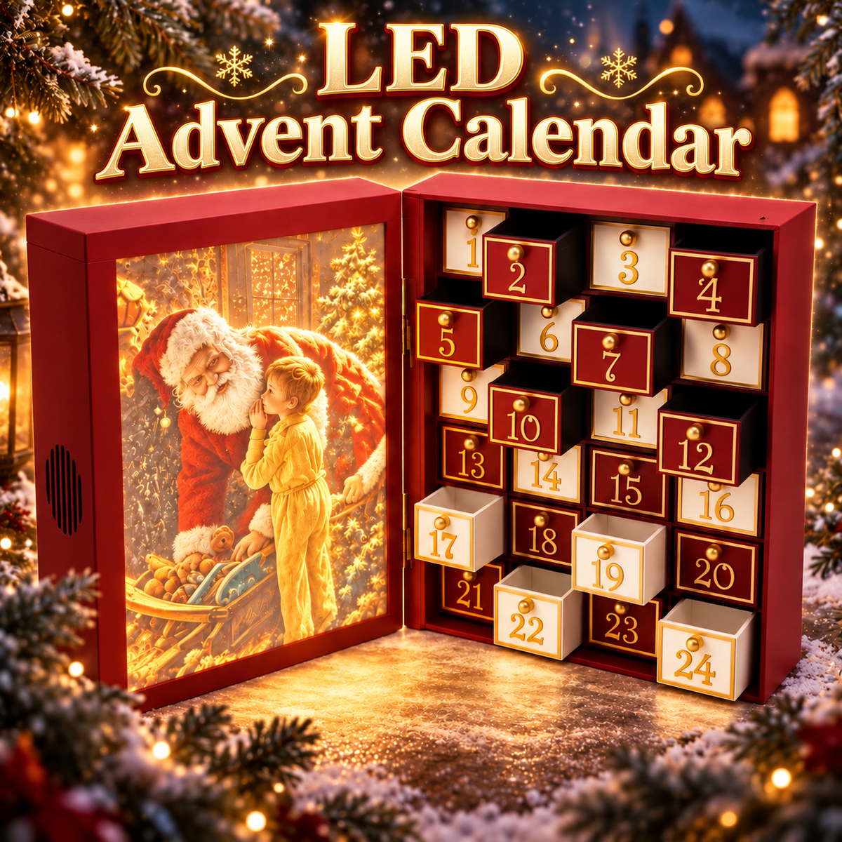 Christmas Advent calendar Light Up Lithophane With 24 Reusable Drawers