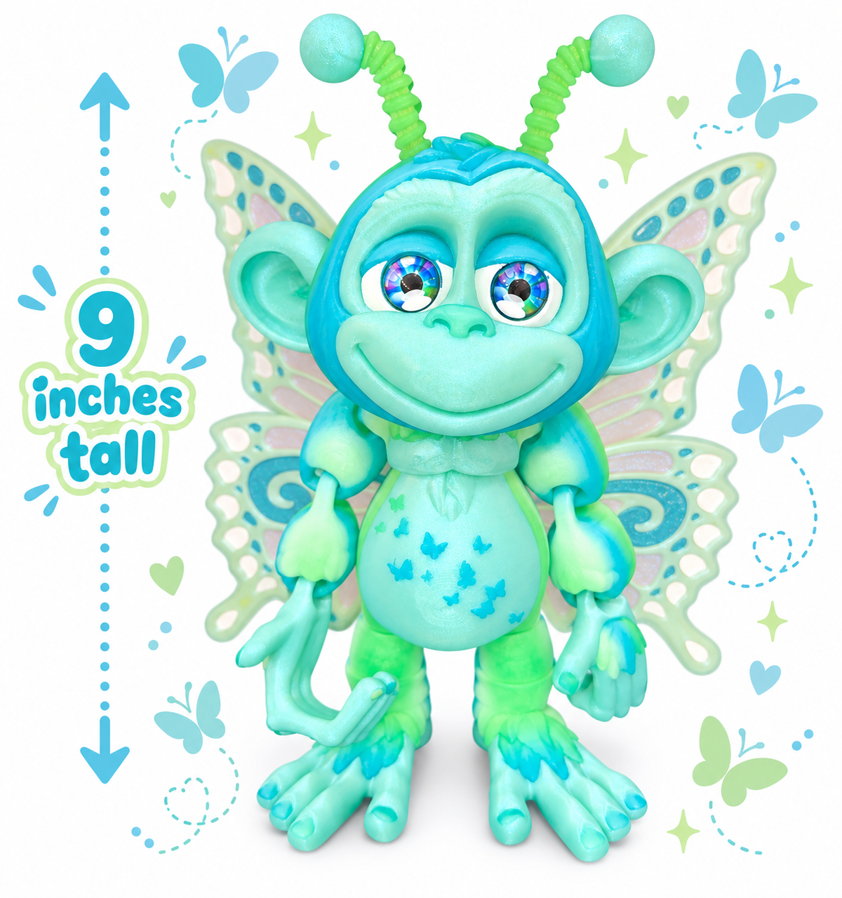 9" GlitterWing Butterfly Monkey Figurine | Rare Articulated 3D Printed Collectible