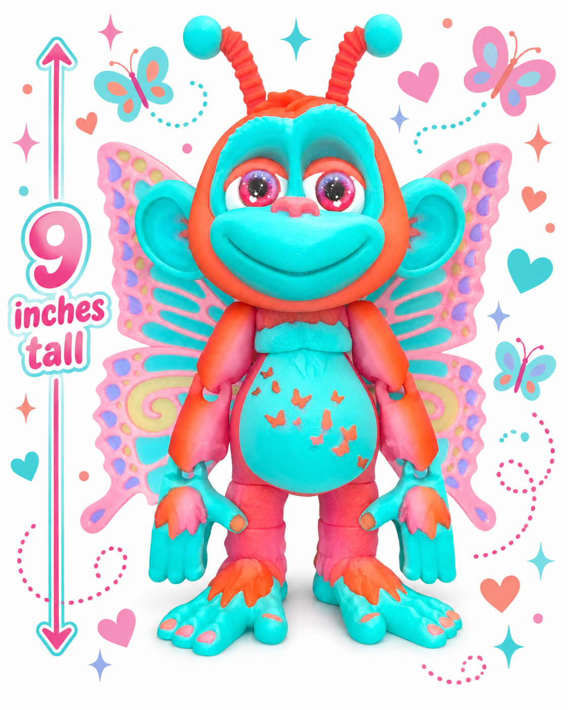 9" GlitterWing Butterfly Monkey Figurine | Rare Articulated 3D Printed Collectible