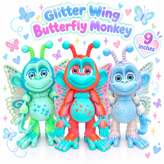 9" GlitterWing Butterfly Monkey Figurine | Rare Articulated 3D Printed Collectible