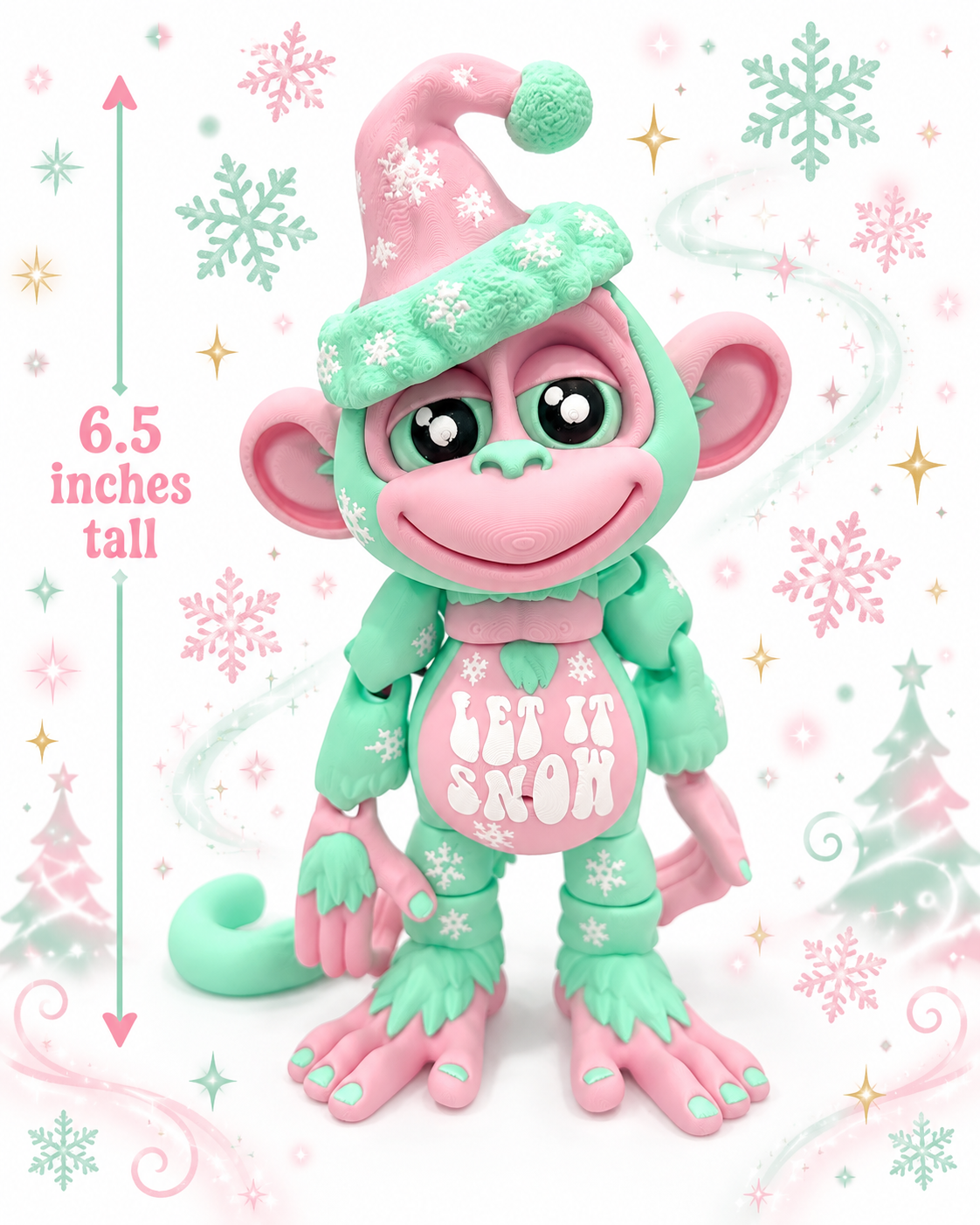 6.5” Let It Snow Christmas Monkey – Hixtown3D Prints Exclusive