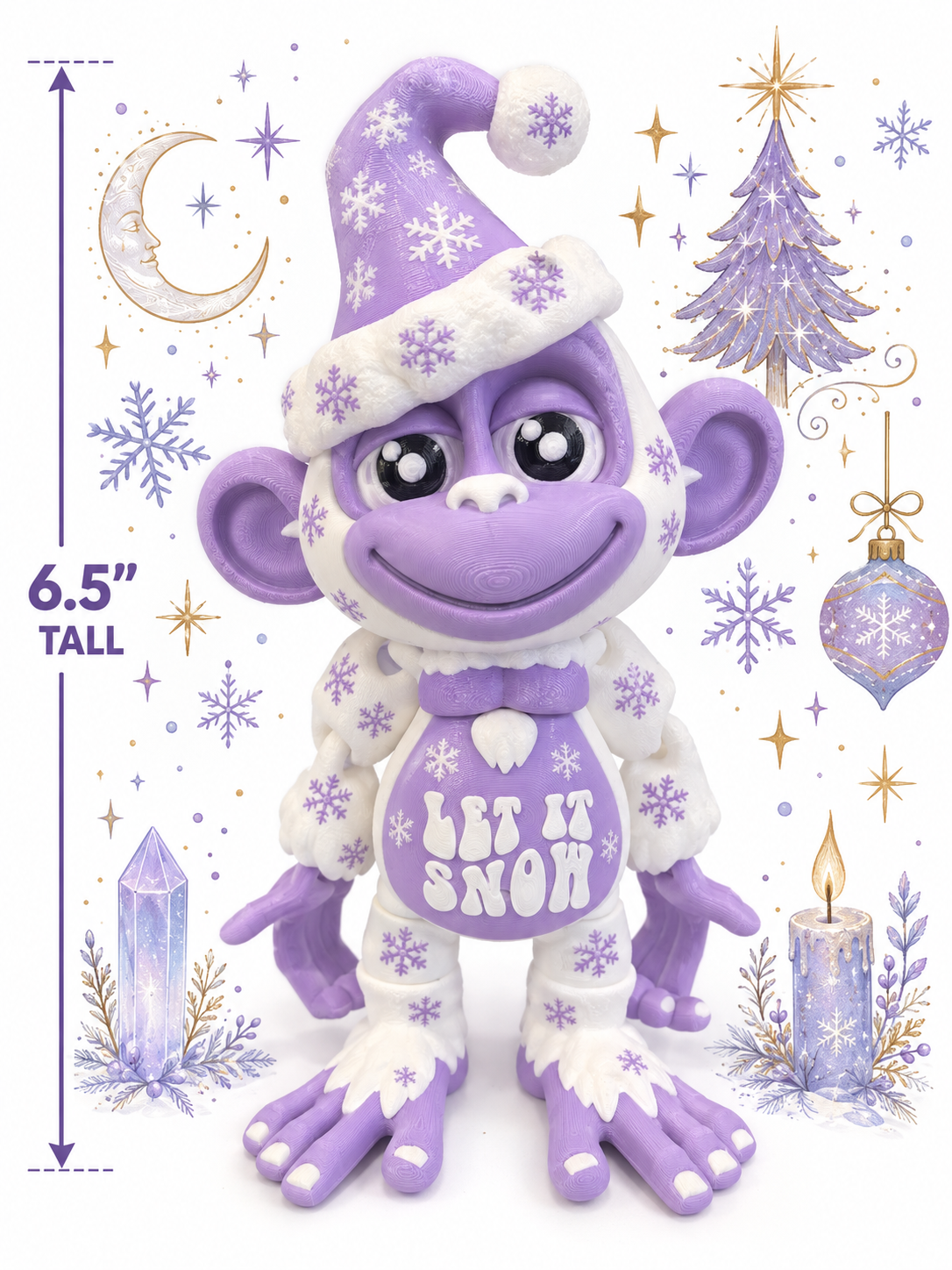 6.5” Let It Snow Christmas Monkey – Hixtown3D Prints Exclusive