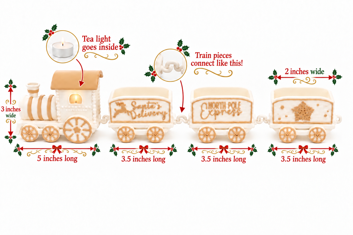 North Pole Christmas Train 4 Piece Set Holiday Decor