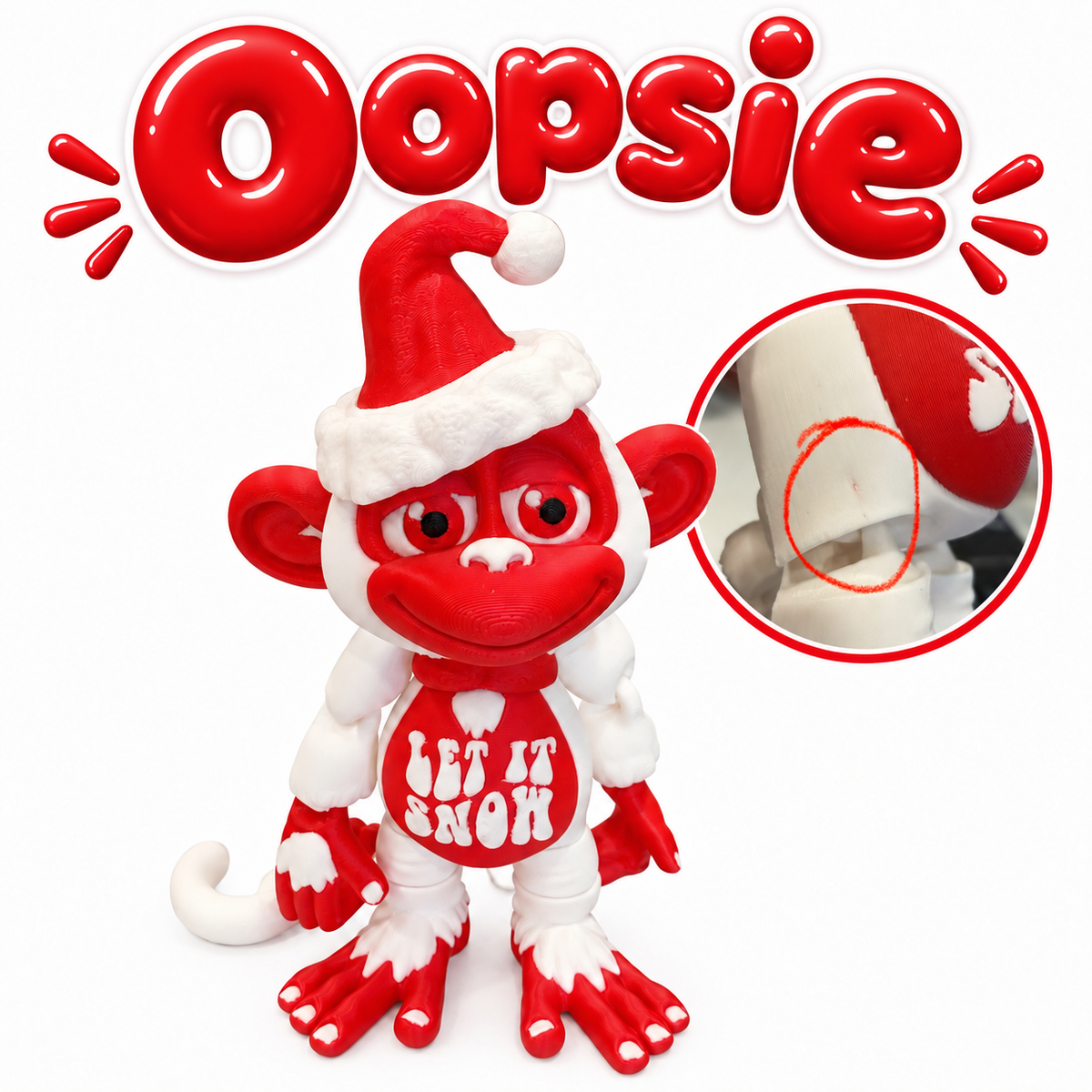 6.5” Let It Snow Christmas Monkey – Hixtown3D Prints Exclusive