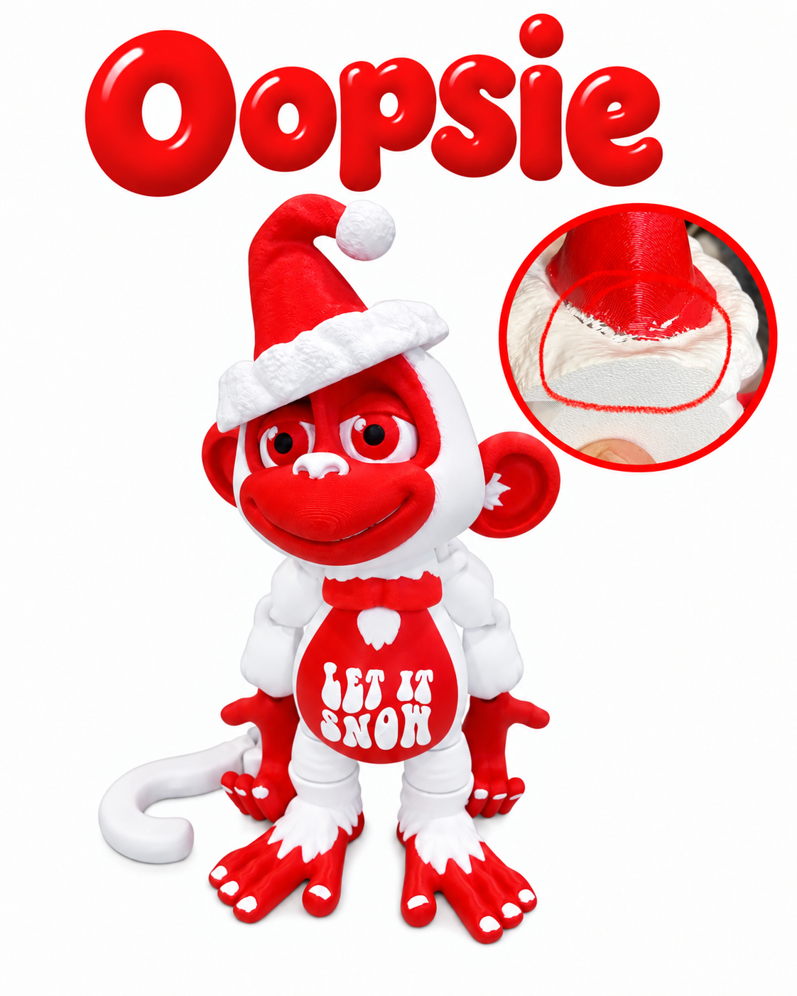 6.5” Let It Snow Christmas Monkey – Hixtown3D Prints Exclusive