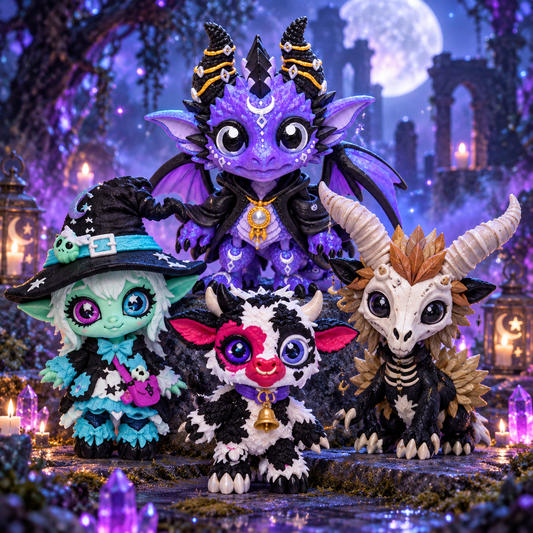 Patchwork Mystical Creatures--- Wendigo- Witch– cow-- Articulated 3D Printed figurines