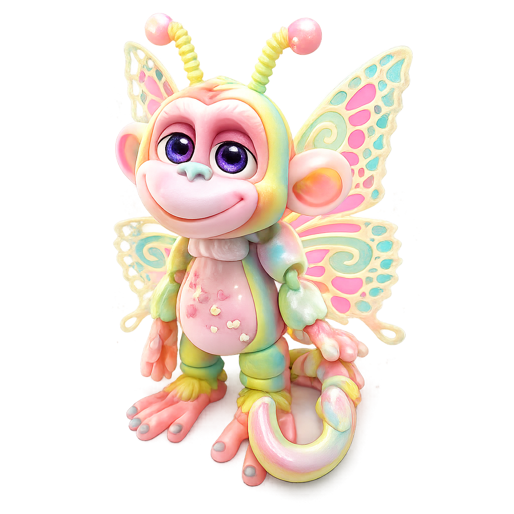 9" GlitterWing Butterfly Monkey | Rare Articulated 3D Printed Collectible | HixTown