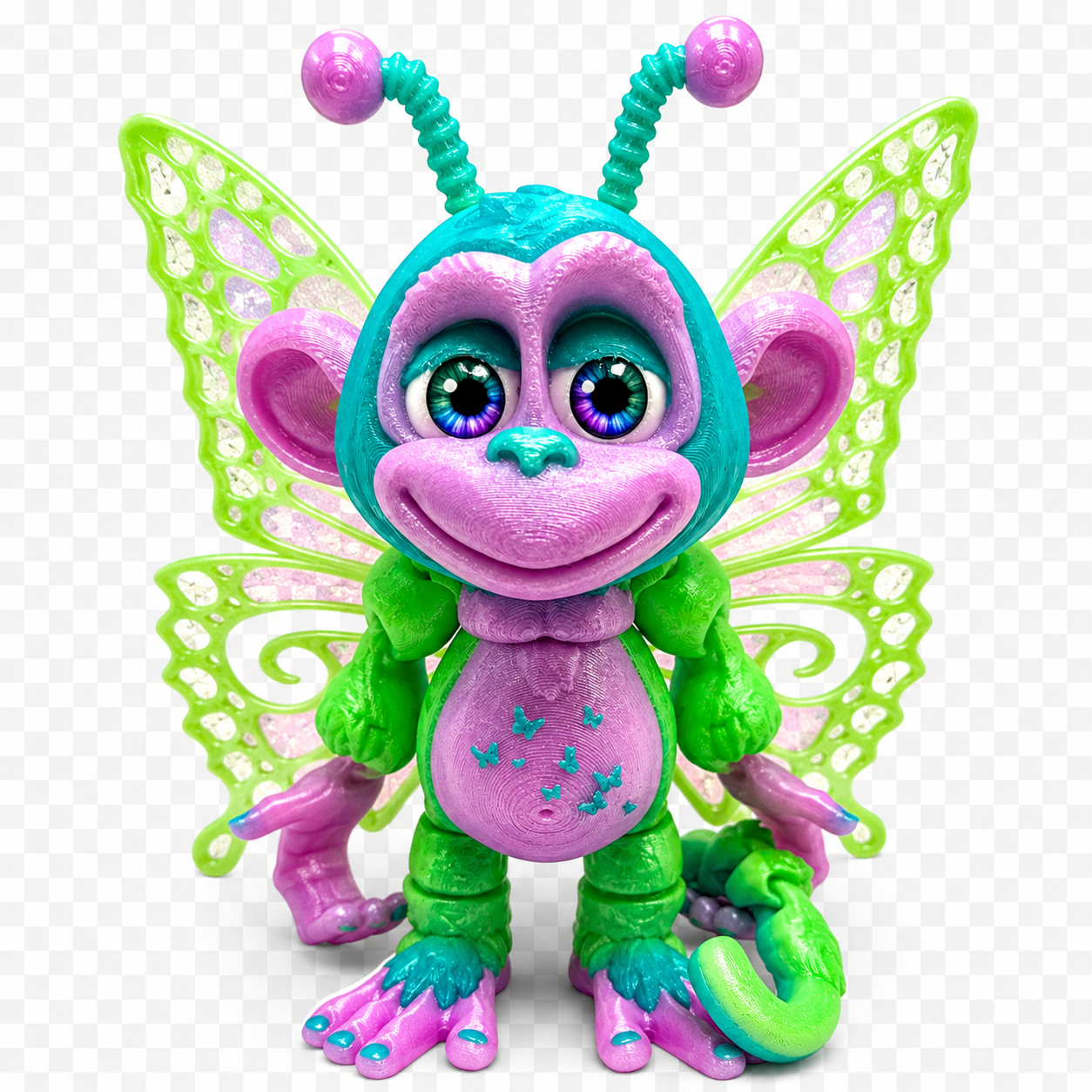 6.5" GlitterWing Butterfly Monkey Figurine | Articulated 3D Printed Collectible with Authenticity Card
