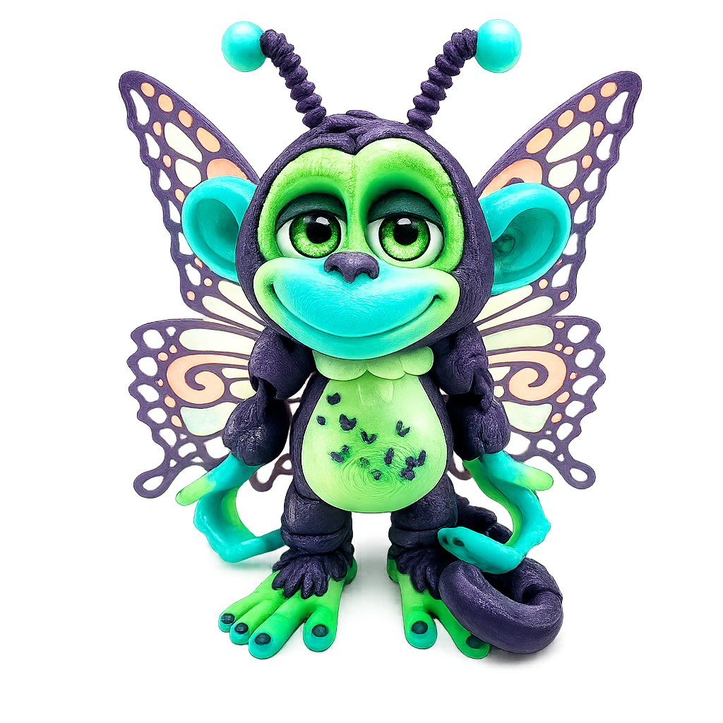 6.5" GlitterWing Butterfly Monkey Figurine | Articulated 3D Printed Collectible with Authenticity Card