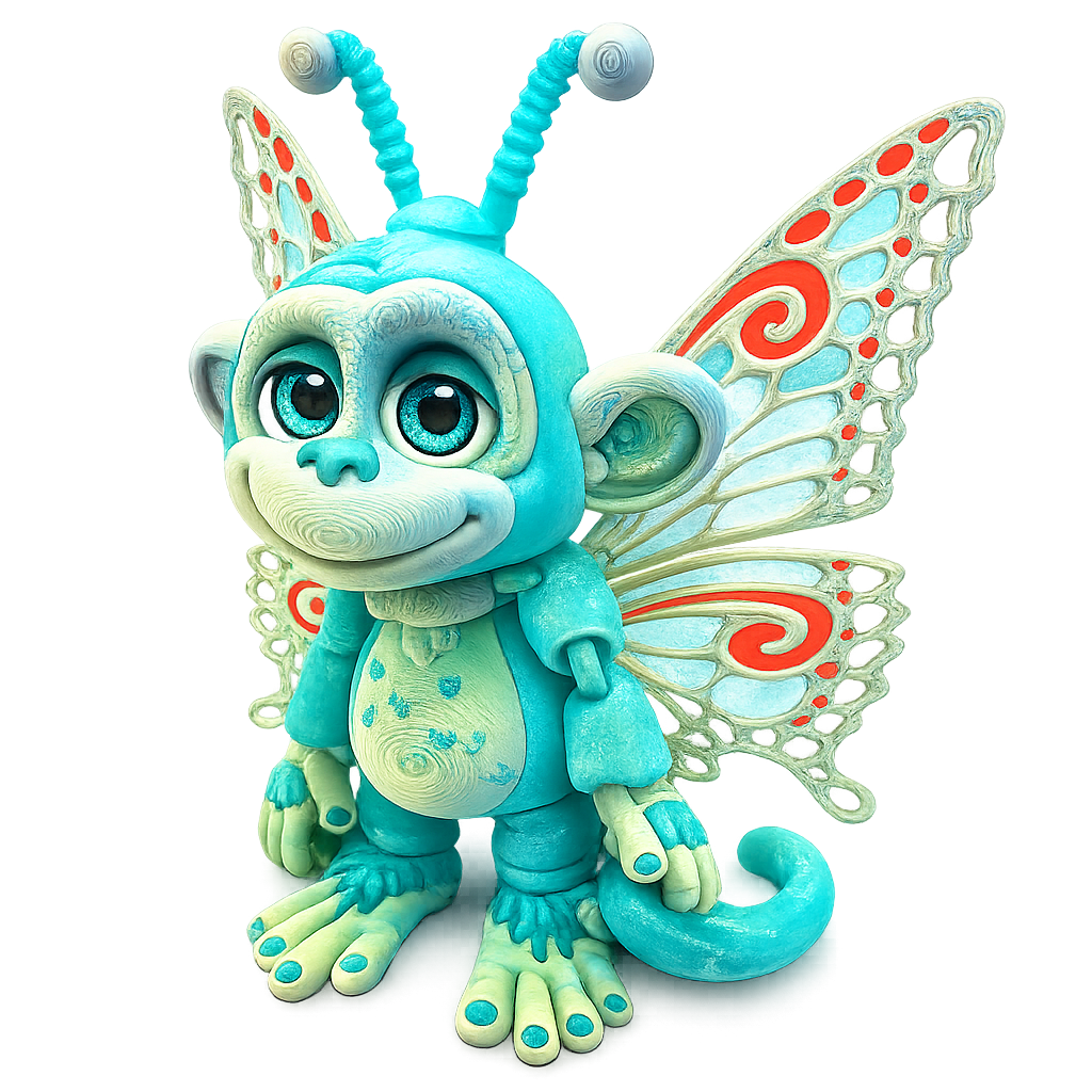 6.5" GlitterWing Butterfly Monkey Figurine | Articulated 3D Printed Collectible with Authenticity Card