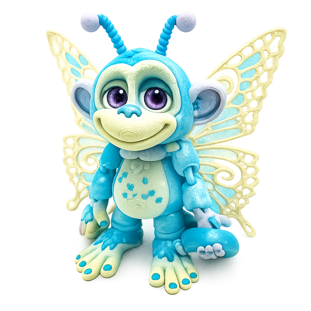 6.5" GlitterWing Butterfly Monkey Figurine | Articulated 3D Printed Collectible with Authenticity Card