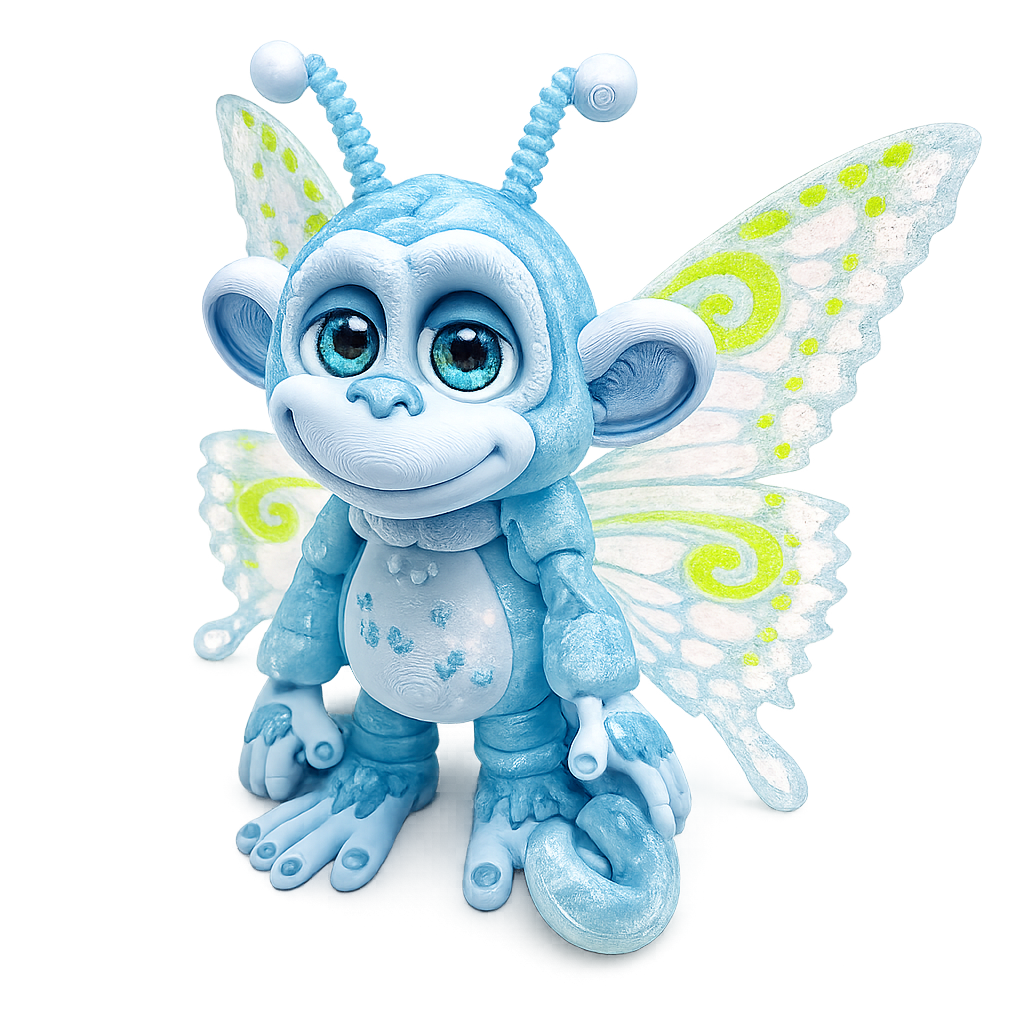 6.5" GlitterWing Butterfly Monkey Figurine | Articulated 3D Printed Collectible with Authenticity Card